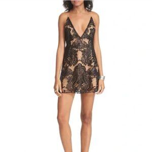 Free People Night Shimmers Mini Dress Black lace overlay